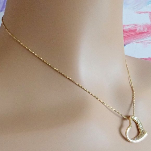 Authentic! Tiffany & Co Elsa Peretti 18k Yellow Gold Diamond Open Heart Necklace - Picture 8 of 10